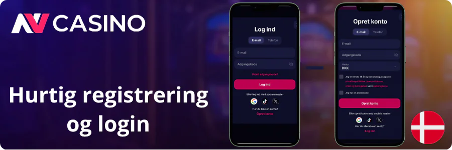 Hurtig registrering og login NV Casino