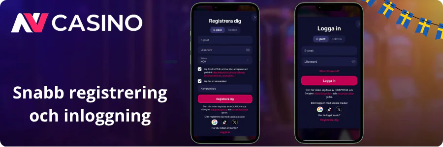 Snabb registrering och inloggning NV Casino